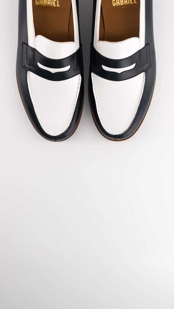 Chaussures WESTON X GABRIEL : le mocassin 180 en cuir veau box bleu & blanc