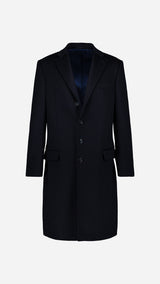 Le manteau Hannibal en laine et cachemire bleu marine - vue ghost face - Collection Automne Hiver 2025 par Maison Gabriel Paris