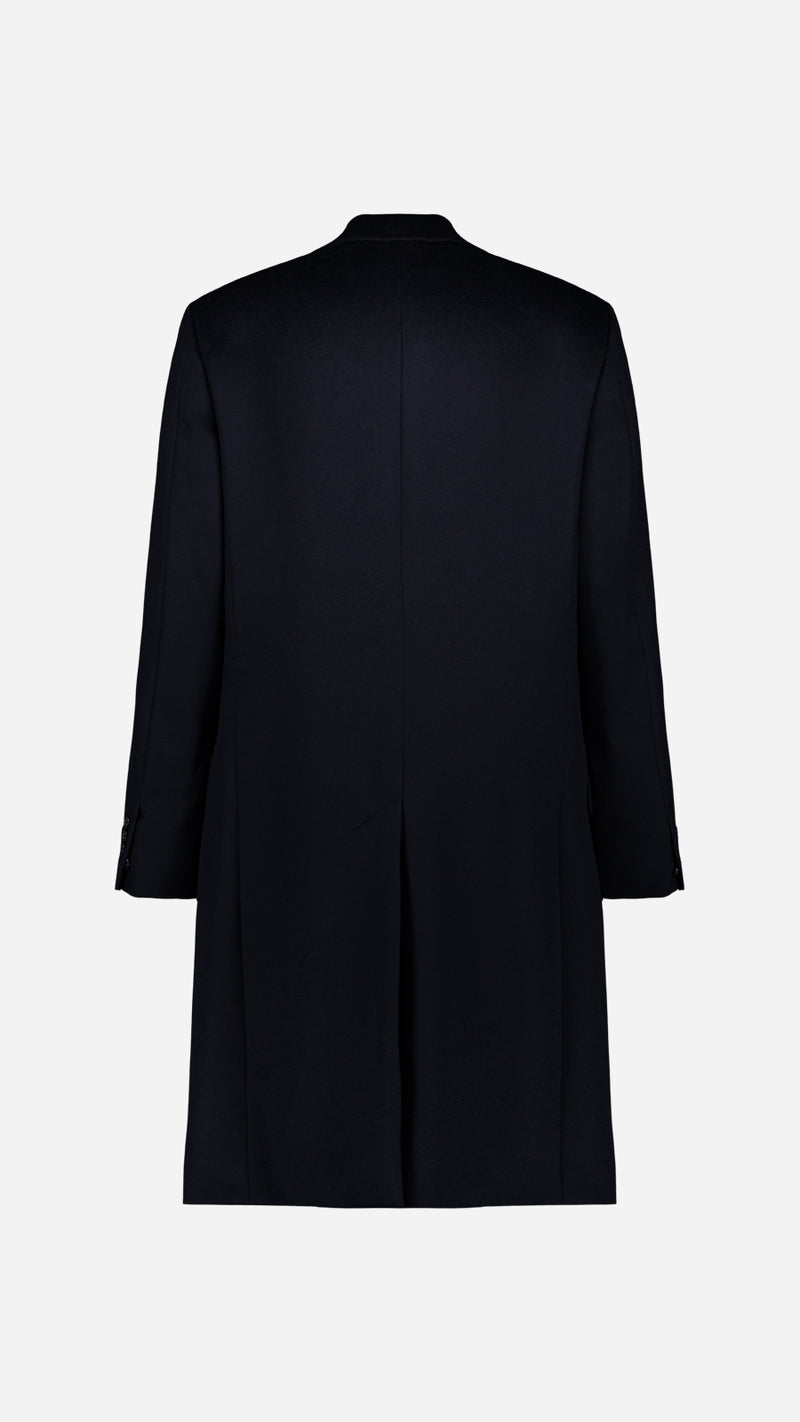 Le manteau Hannibal en laine et cachemire bleu marine - vue ghost dos - Collection Automne Hiver 2025 par Maison Gabriel Paris