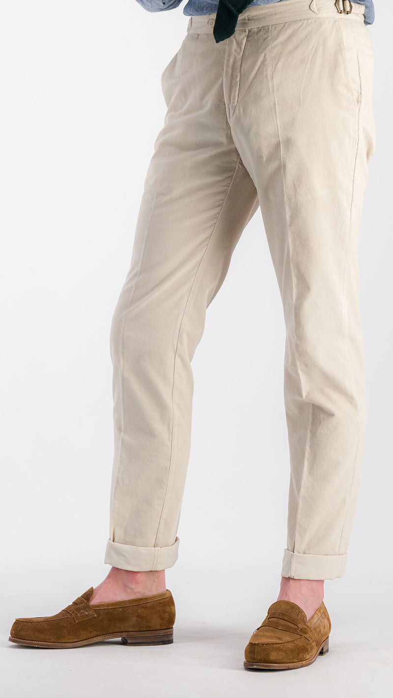 Pantalon Désiré : le milleraies d'été blanc cassé