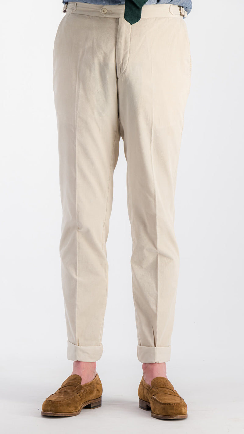 Pantalon Désiré : le milleraies d'été blanc cassé
