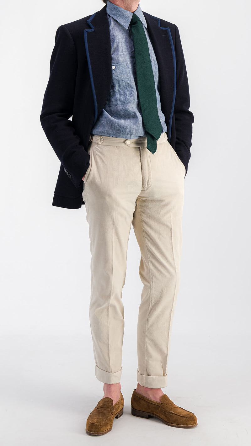 Pantalon Désiré : le milleraies d'été blanc cassé