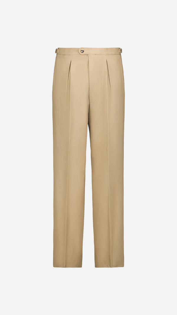 Le Pantalon chino Léo coloris mastic en coton japonais - vue face ghost - Collection AH 2025 - Maison Gabriel Paris