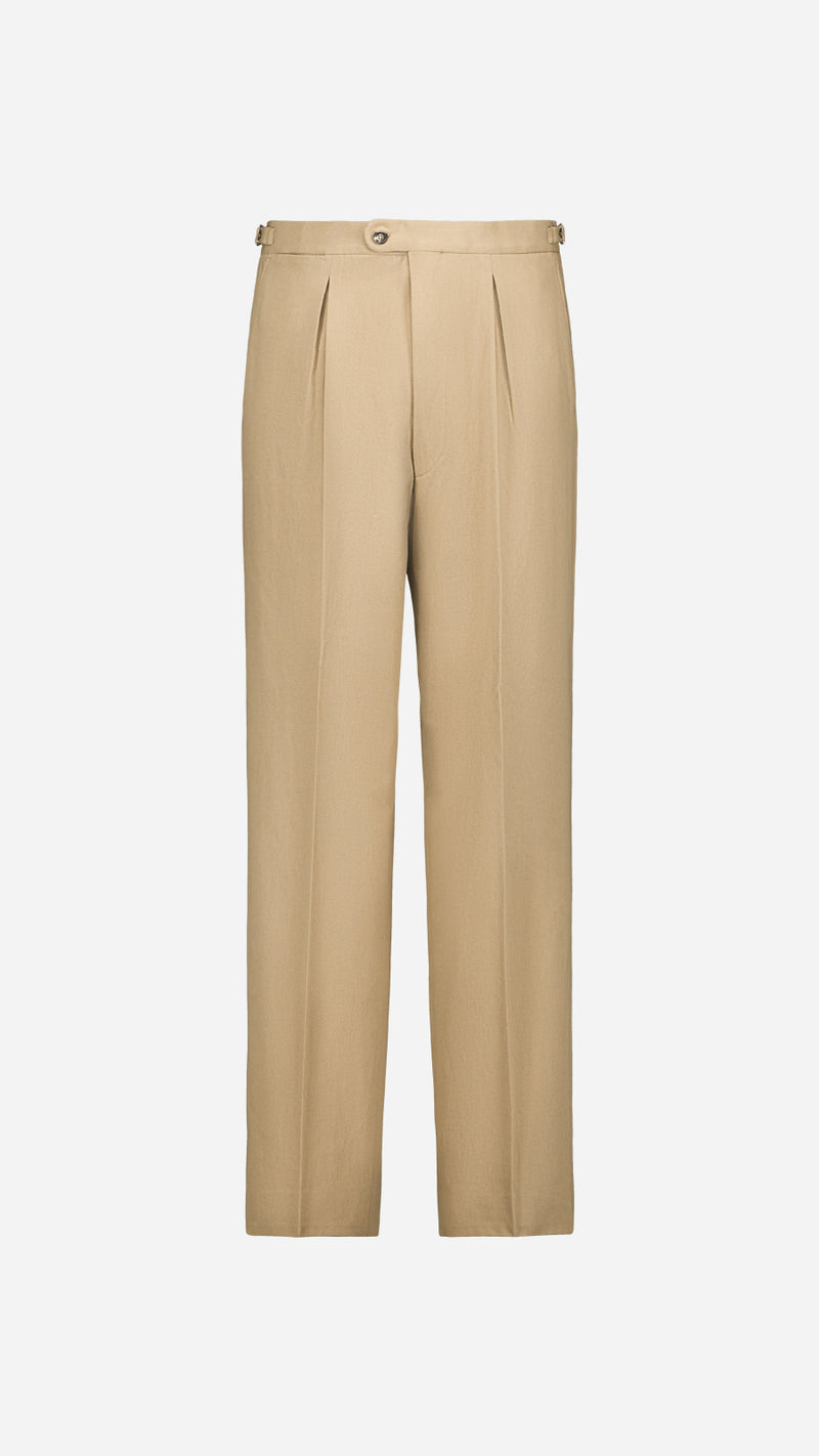 Le Pantalon chino Léo coloris mastic en coton japonais - vue face ghost - Collection AH 2025 - Maison Gabriel Paris