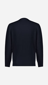 Le pull Jean-Paul en côtes anglaises col rond coloris bleu marine - vue de dos - de la Maison Gabriel Paris