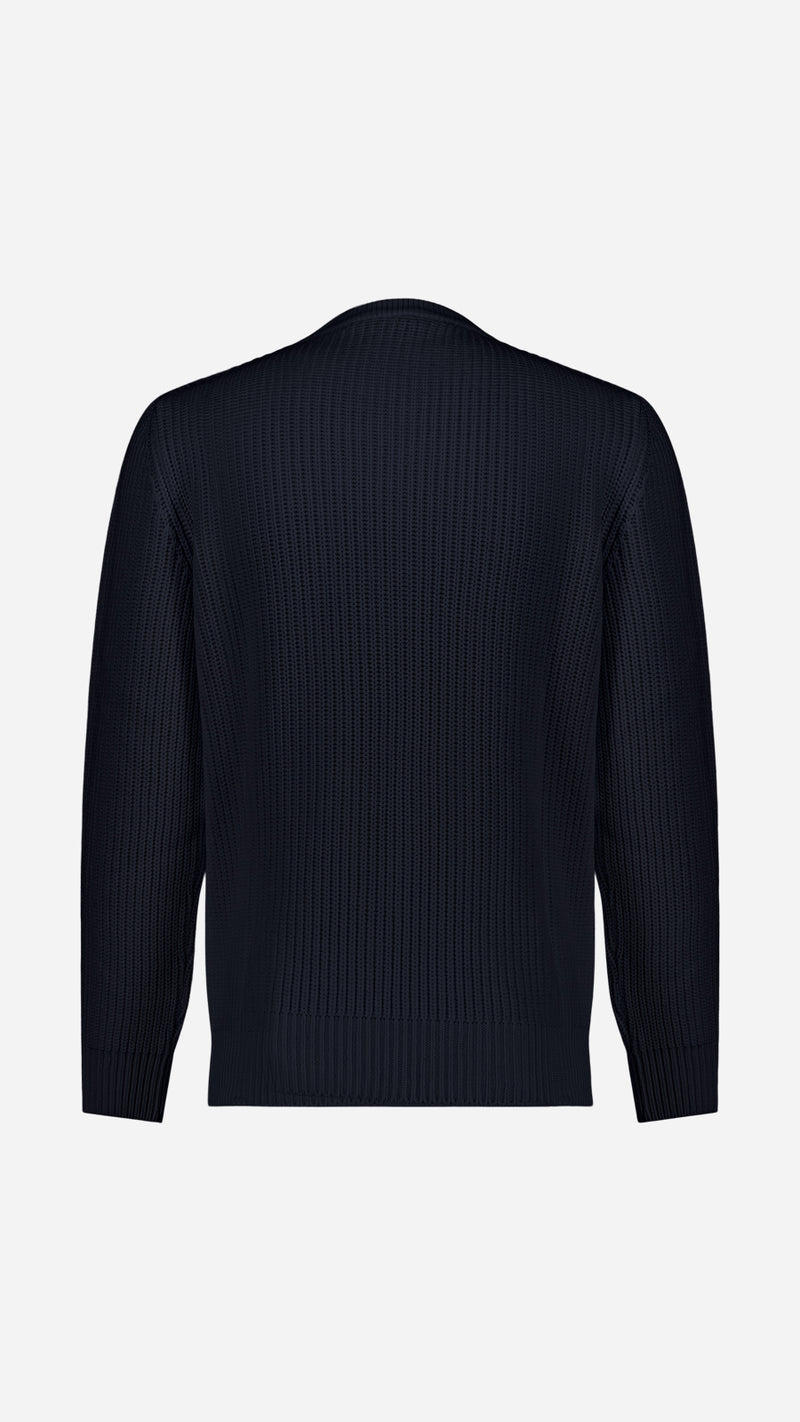 Le pull Jean-Paul en côtes anglaises col rond coloris bleu marine - vue de dos - de la Maison Gabriel Paris