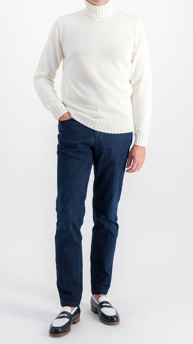 Pull Philippe : le laine mérinos blanc col roulé