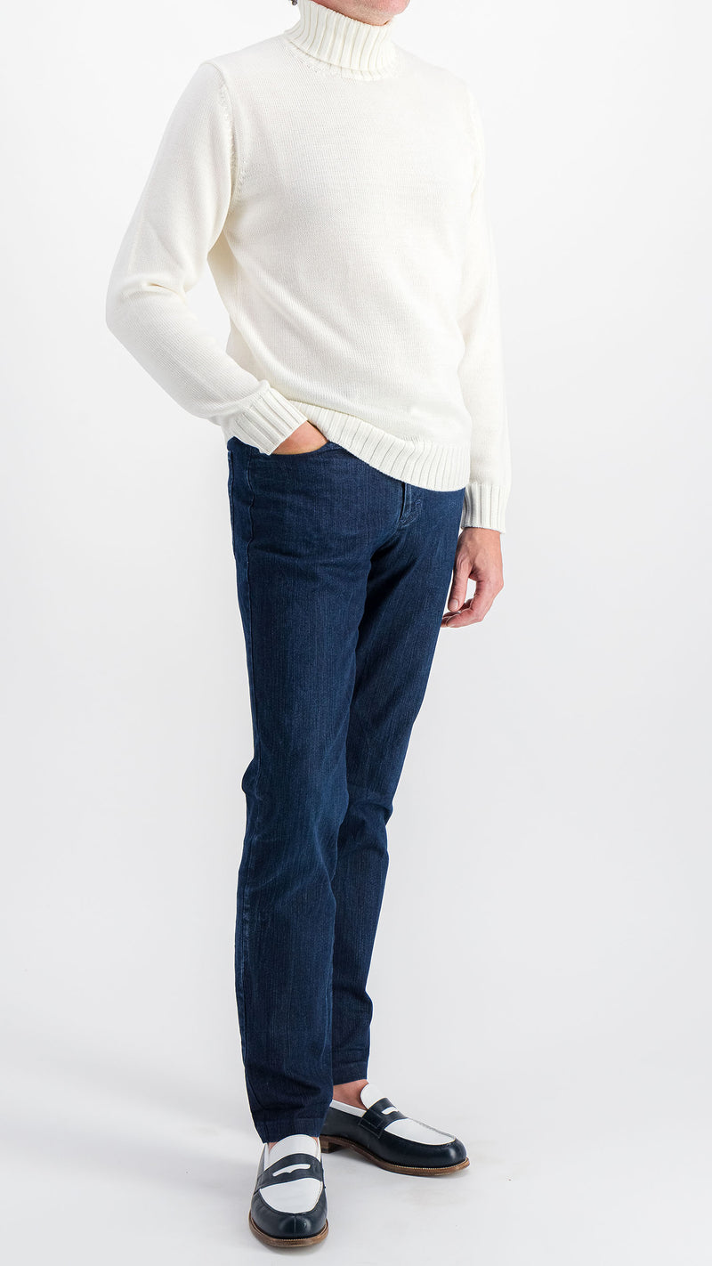 Pull Philippe : le laine mérinos blanc col roulé