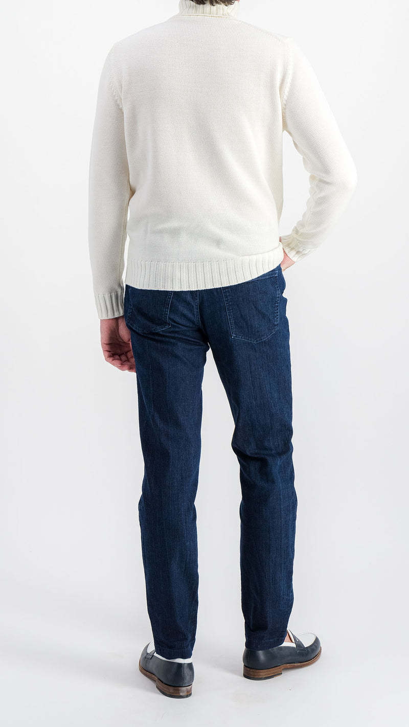 Pull Philippe : le laine mérinos blanc col roulé