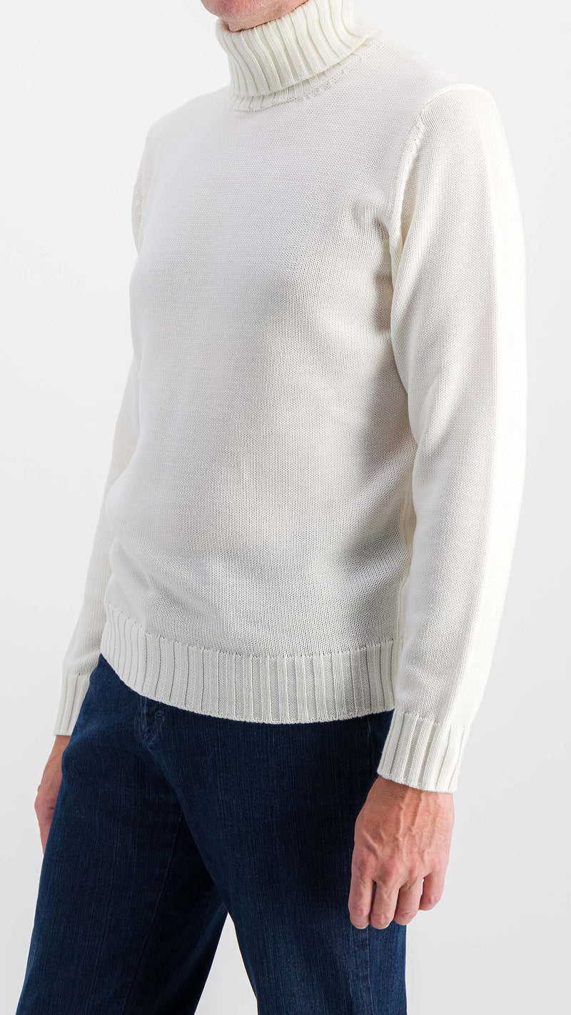 Pull Philippe : le laine mérinos blanc col roulé