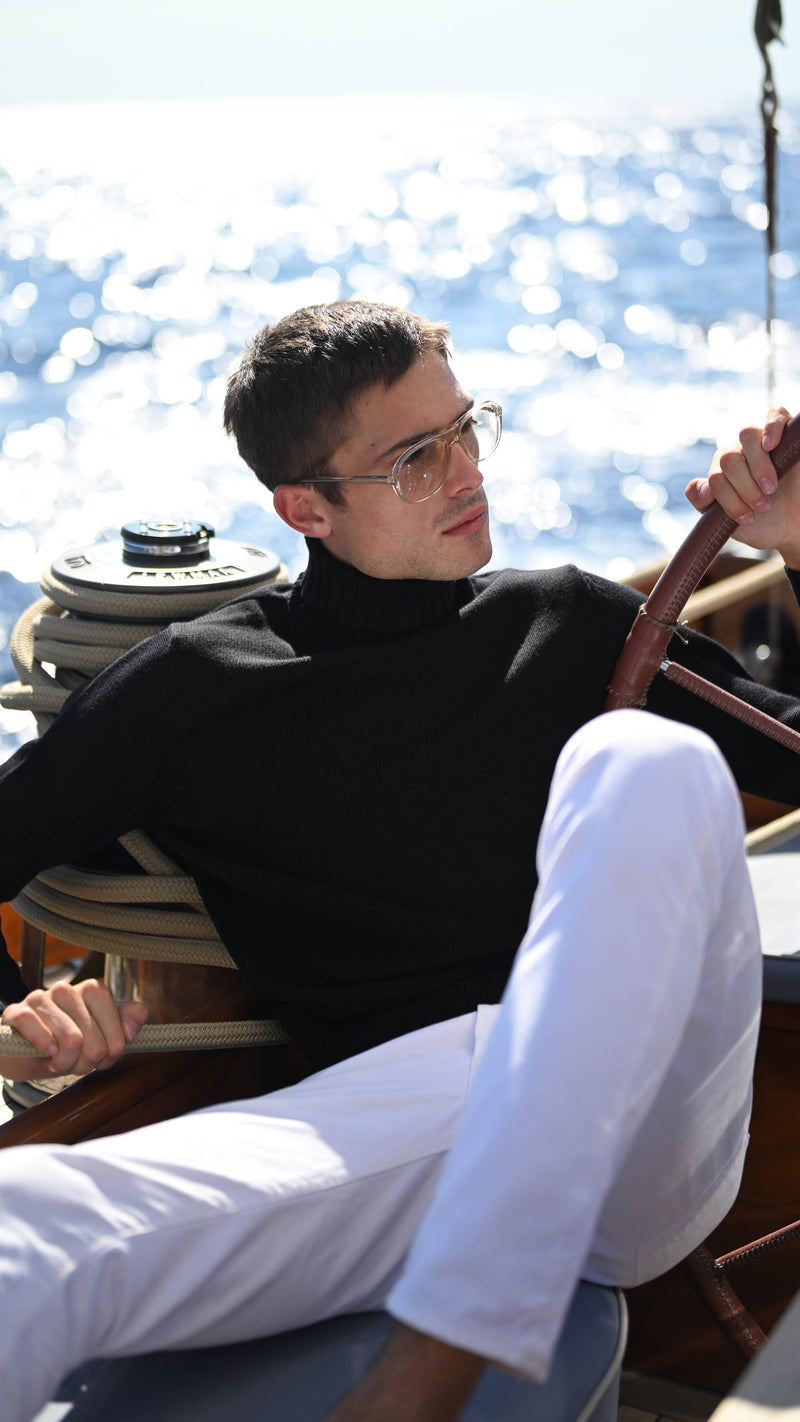 Philippe sweater : black merino-wool rollneck