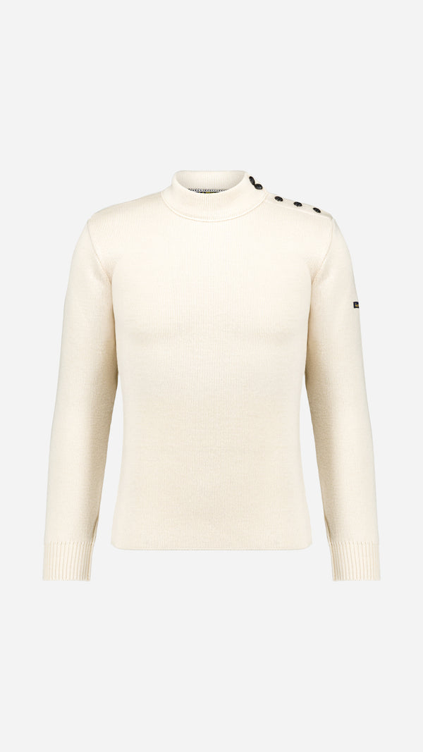 Pull marin Erwann en laine blanc cassé LE MINOR - Vue ghost face - Collection Automne Hiver 2025 - Maison Gabriel Paris