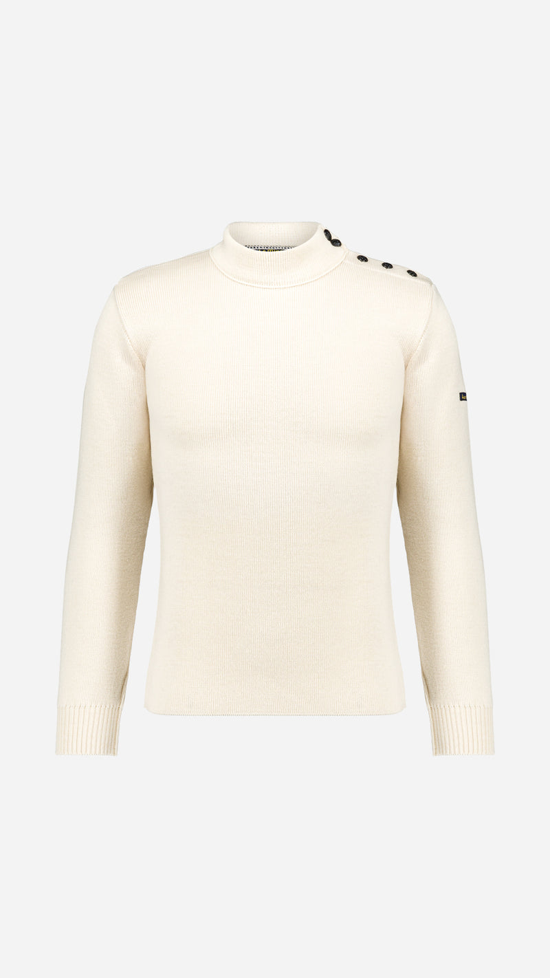 Pull marin Erwann en laine blanc cassé LE MINOR - Vue ghost face - Collection Automne Hiver 2025 - Maison Gabriel Paris