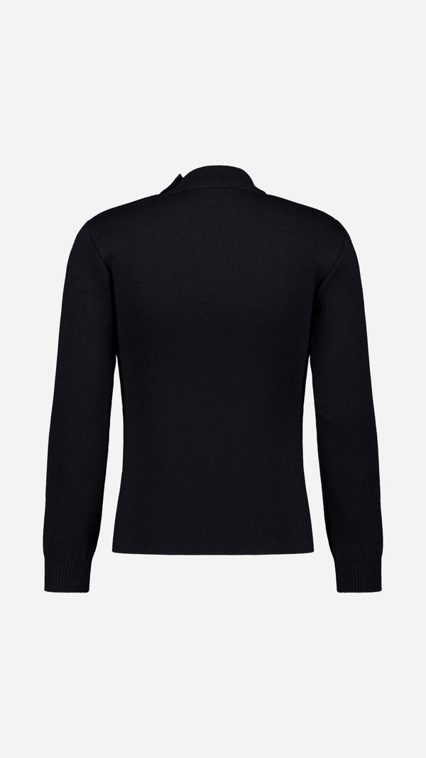 Pull marin Erwann en laine bleu nuit LE MINOR - Vue ghost dos - Collection Automne Hiver 2025 - Maison Gabriel Paris