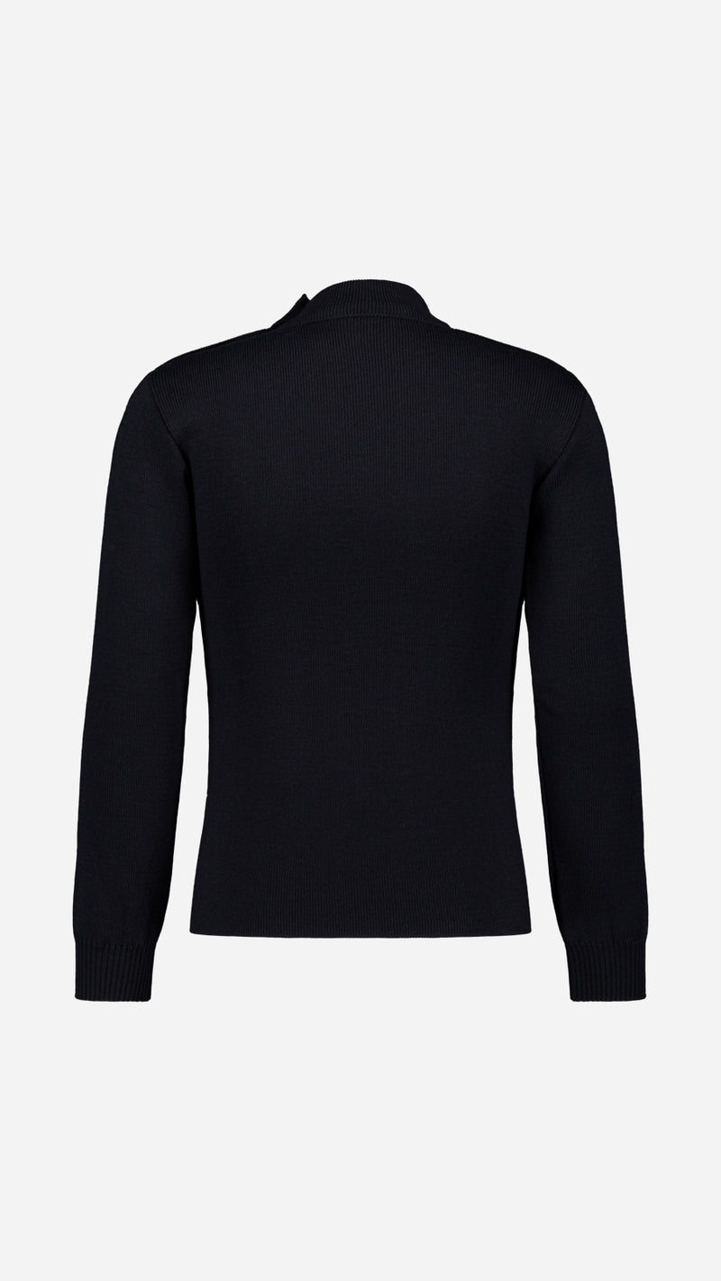 Pull marin Erwann en laine bleu nuit LE MINOR - Vue ghost dos - Collection Automne Hiver 2025 - Maison Gabriel Paris