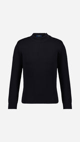 Pull marin Erwann en laine bleu nuit LE MINOR - Vue ghost face - Collection Automne Hiver 2025 - Maison Gabriel Paris
