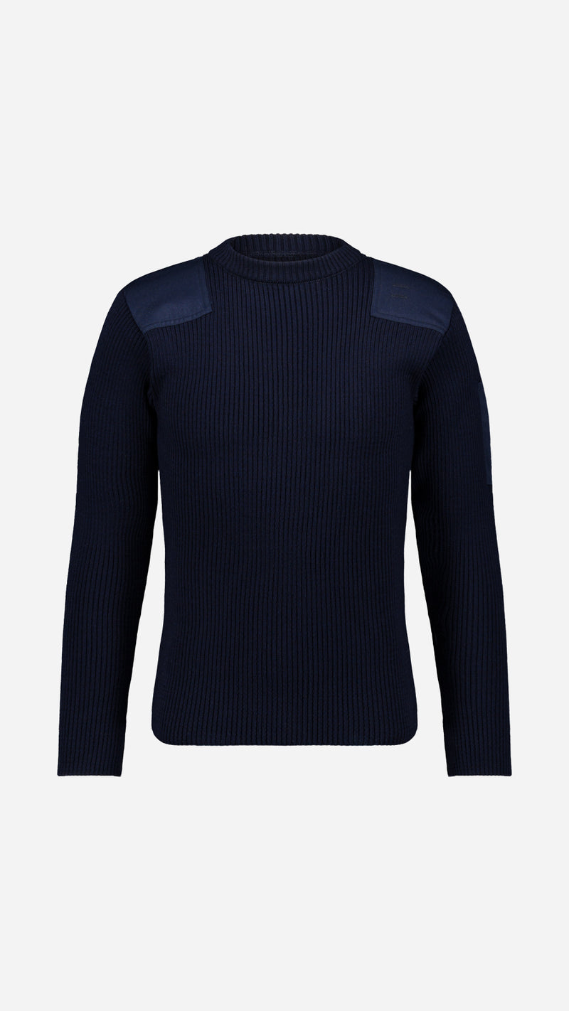 Cardigan Ayden en laine bleu marine LE MINOR X GABRIEL - Vue ghost face - Collection Automne Hiver 2025 - Maison Gabriel Paris