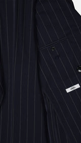 Veste croisée Serge en fresco bleu à rayures tennis - zoom tissu intérieur - Collection Printemps été 2025 - Maison Gabriel Paris