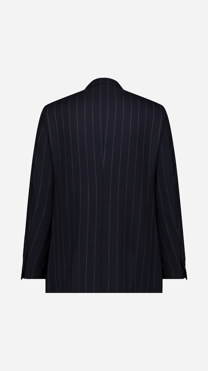 Veste croisée Serge en fresco bleu à rayures tennis - porté ghos vue de dos - Collection Printemps été 2025 - Maison Gabriel Paris