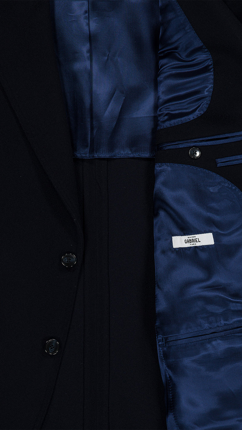 La veste droite Orso en laine et cachemire bleu marine - zoom tissu intérieur - Collection Automne Hiver 2025 - Maison Gabriel Paris 
