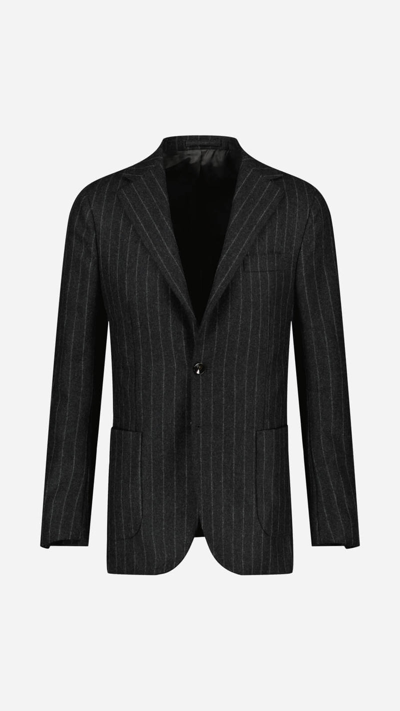 Costume droit Christophe : le flanelle gris à rayures tennis
