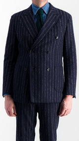 The Gabriel double-breasted suit: chalkstriped navy blue flannel