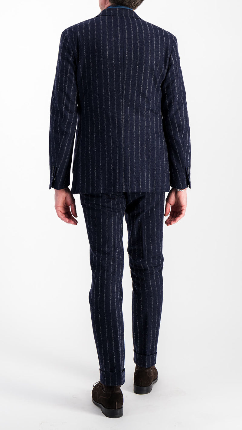 The Gabriel double-breasted suit: chalkstriped navy blue flannel