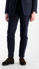 The Gabriel double-breasted suit: chalkstriped navy blue flannel