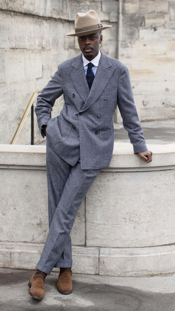 Costume croisé Maxime : le shetland gris chevrons