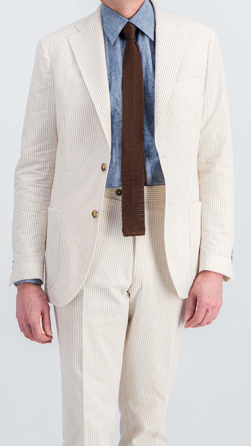 Single-breasted Pascal suit: beige striped seersucker