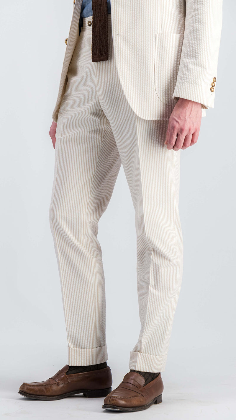 Single-breasted Pascal suit: beige striped seersucker