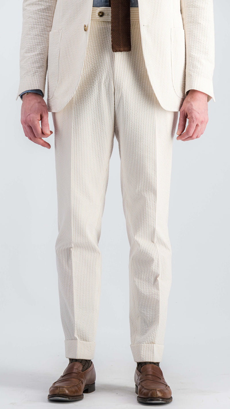Single-breasted Pascal suit: beige striped seersucker