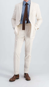 Single-breasted Pascal suit: beige striped seersucker