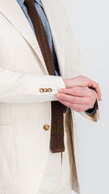 Single-breasted Pascal suit: beige striped seersucker