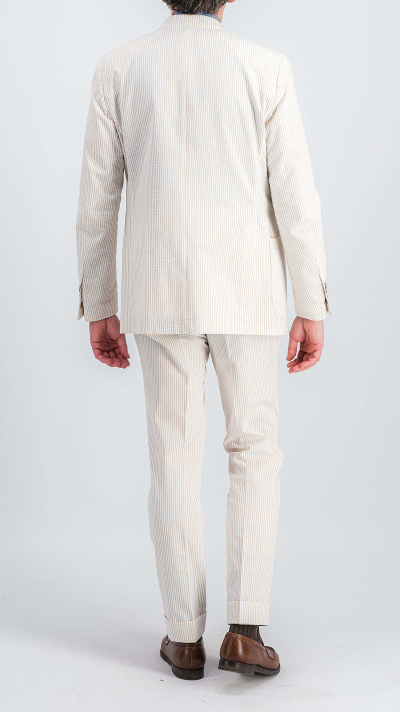 Single-breasted Pascal suit: beige striped seersucker