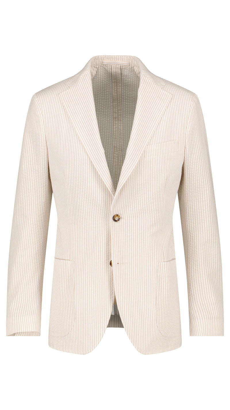 Single-breasted Pascal suit: beige striped seersucker