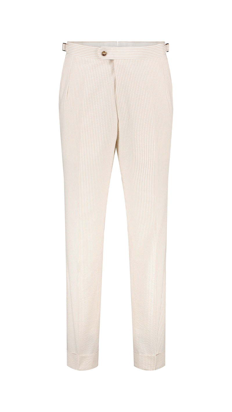 Single-breasted Pascal suit: beige striped seersucker