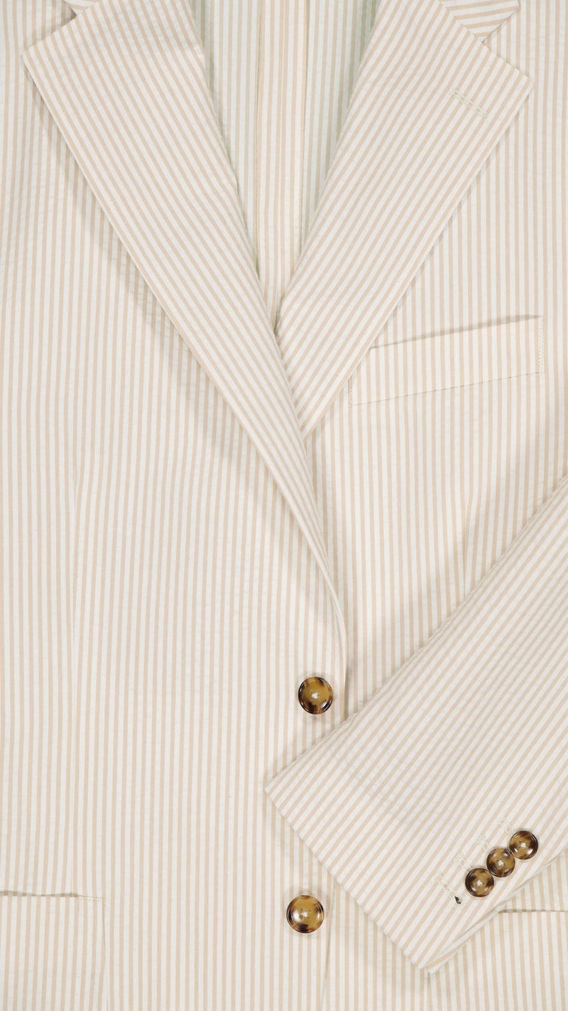 Single-breasted Pascal suit: beige striped seersucker