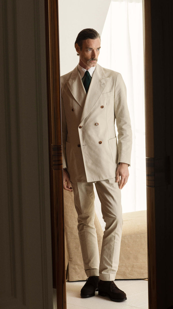 Double-breasted Richard suit: Pre-washed off-white cotton
