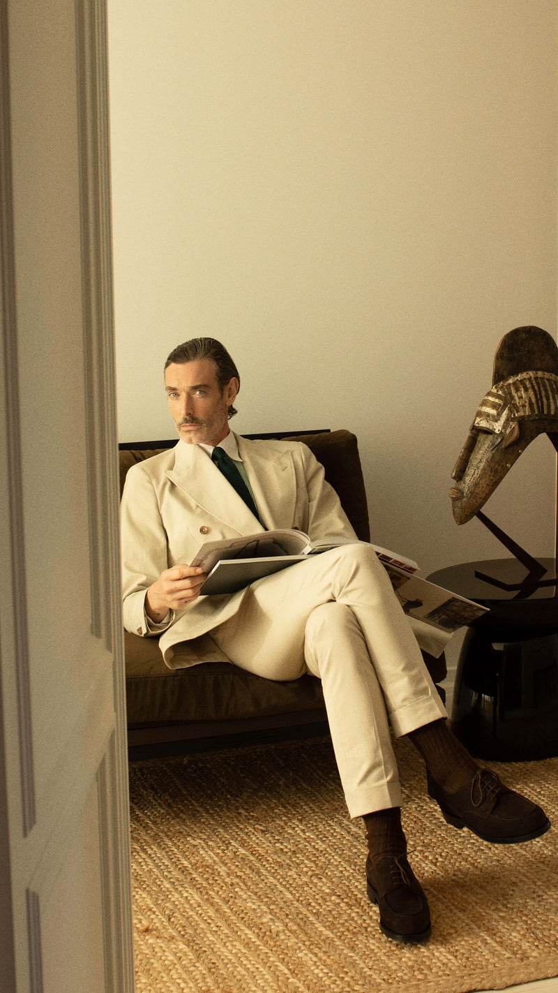 Costume croisé Richard : le coton lavé blanc cassé
