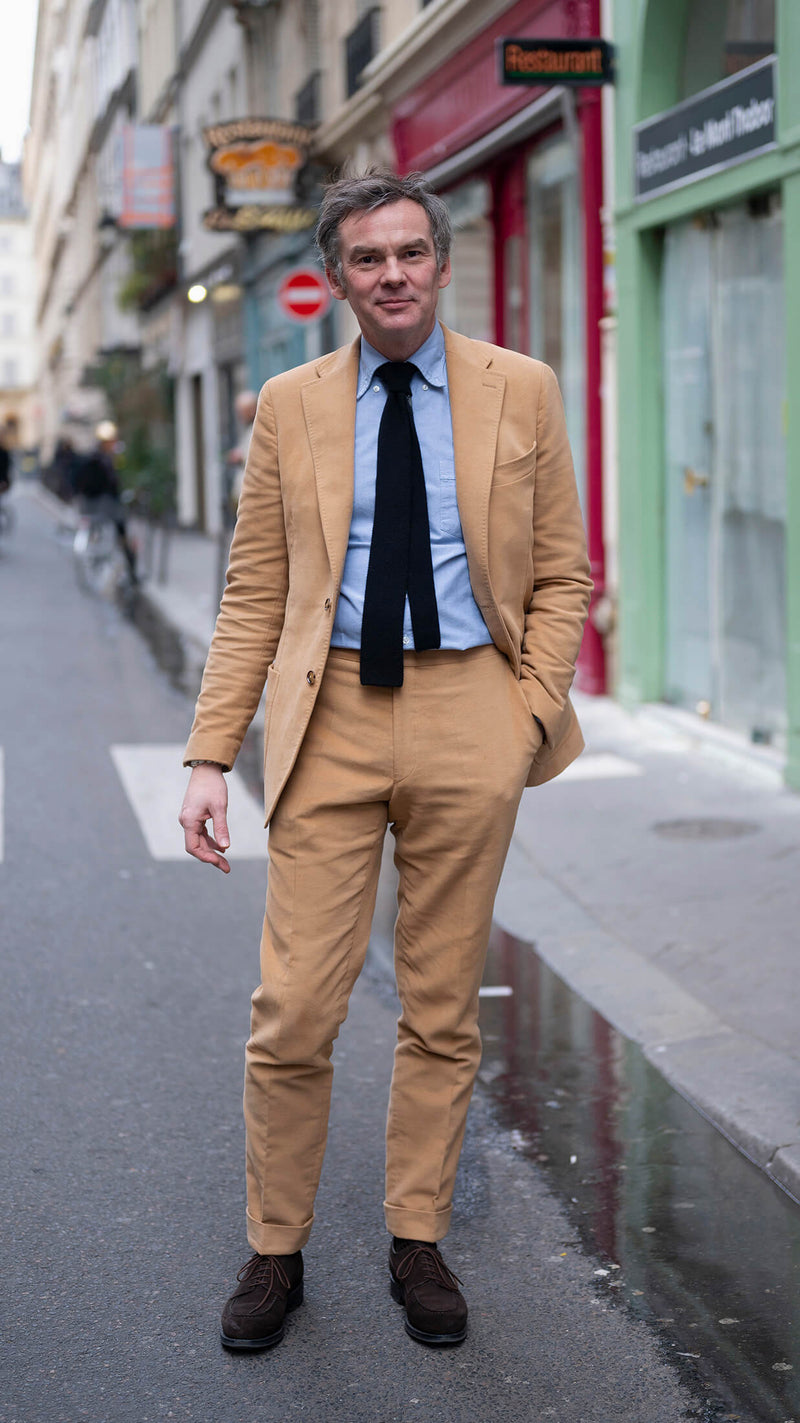 Single-breasted Valentin suit in beige moleskin