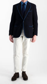 Veste Laurent : la jersey laine bleue marine à galons