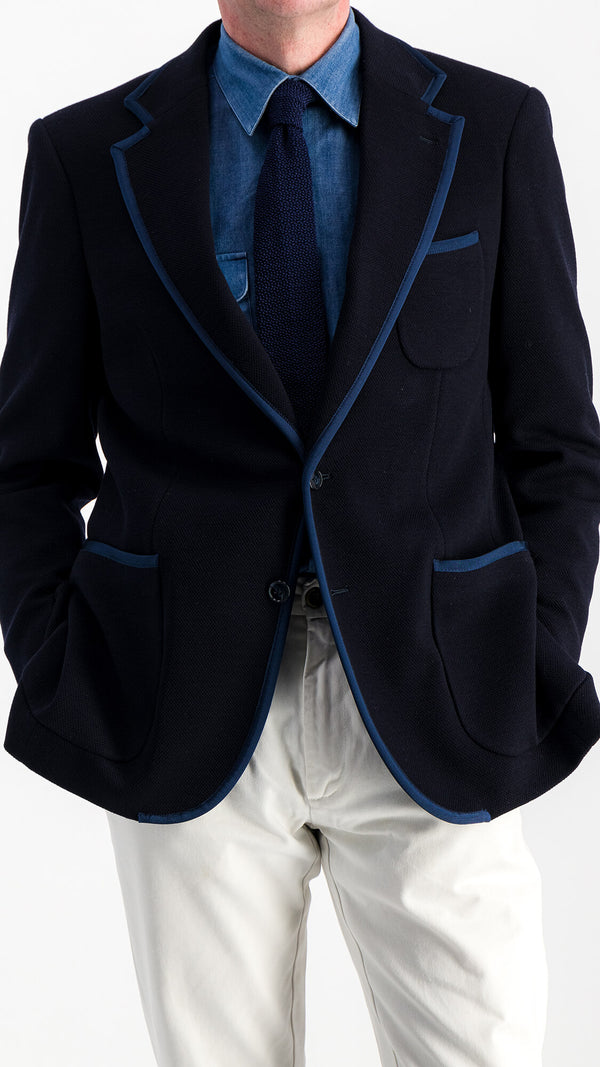 Veste Laurent : la jersey laine bleue marine à galons