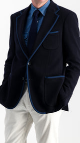 Laurent jacket: edged navy blue jersey wool