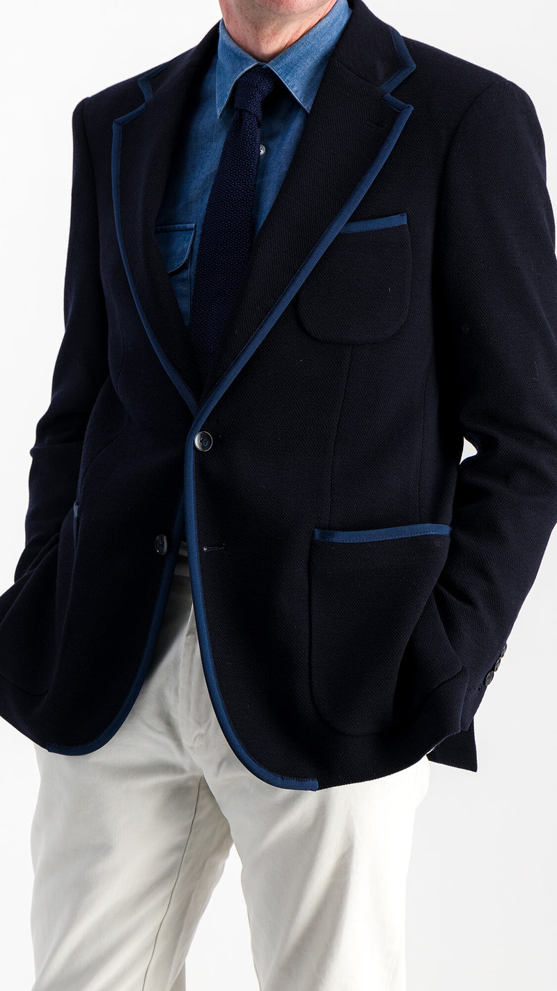 Veste Laurent : la jersey laine bleue marine à galons