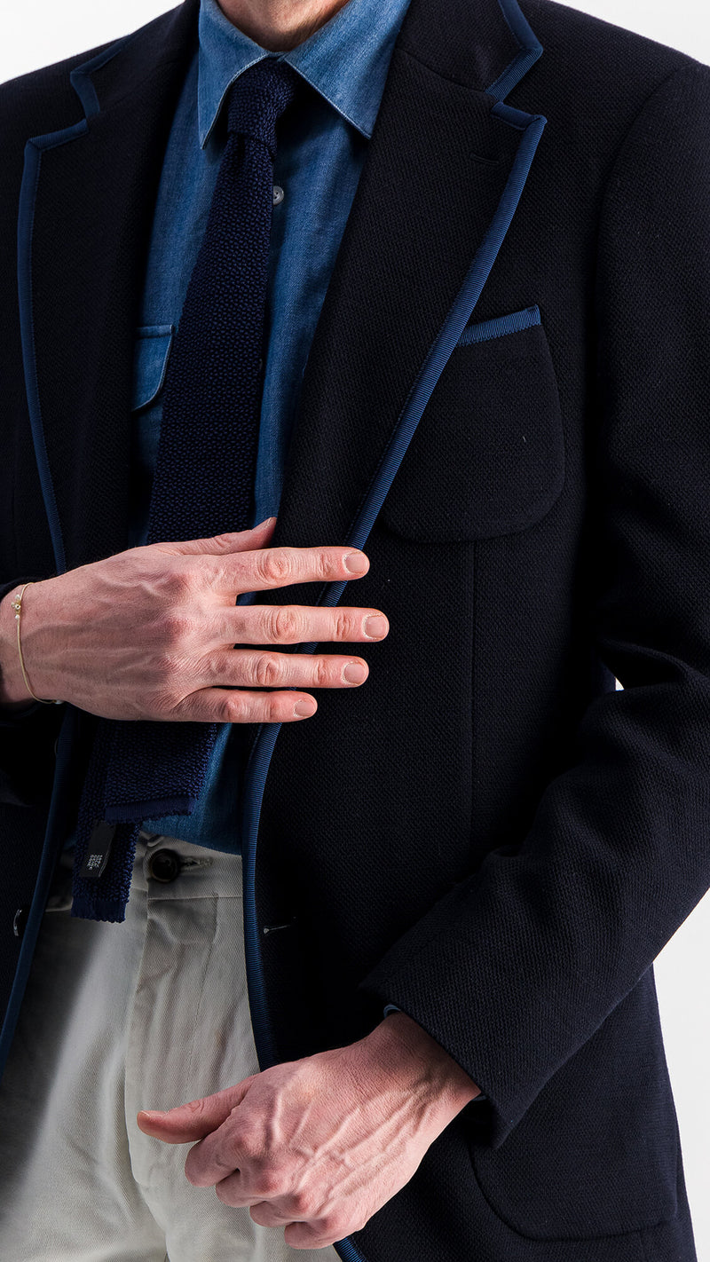 Veste Laurent : la jersey laine bleue marine à galons